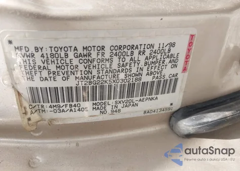 1999 Toyota Camry Ce/Le/Xle z USA, uszkodzony, nr VIN JT2BG22K5X0302188